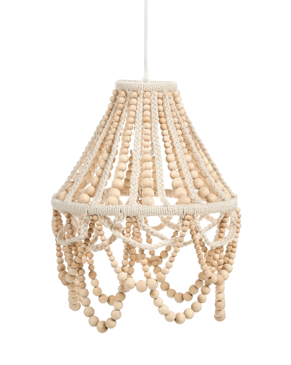 Chandelier Light Brown Rubberwood Fabric Lace Beads Boho Style Beliani