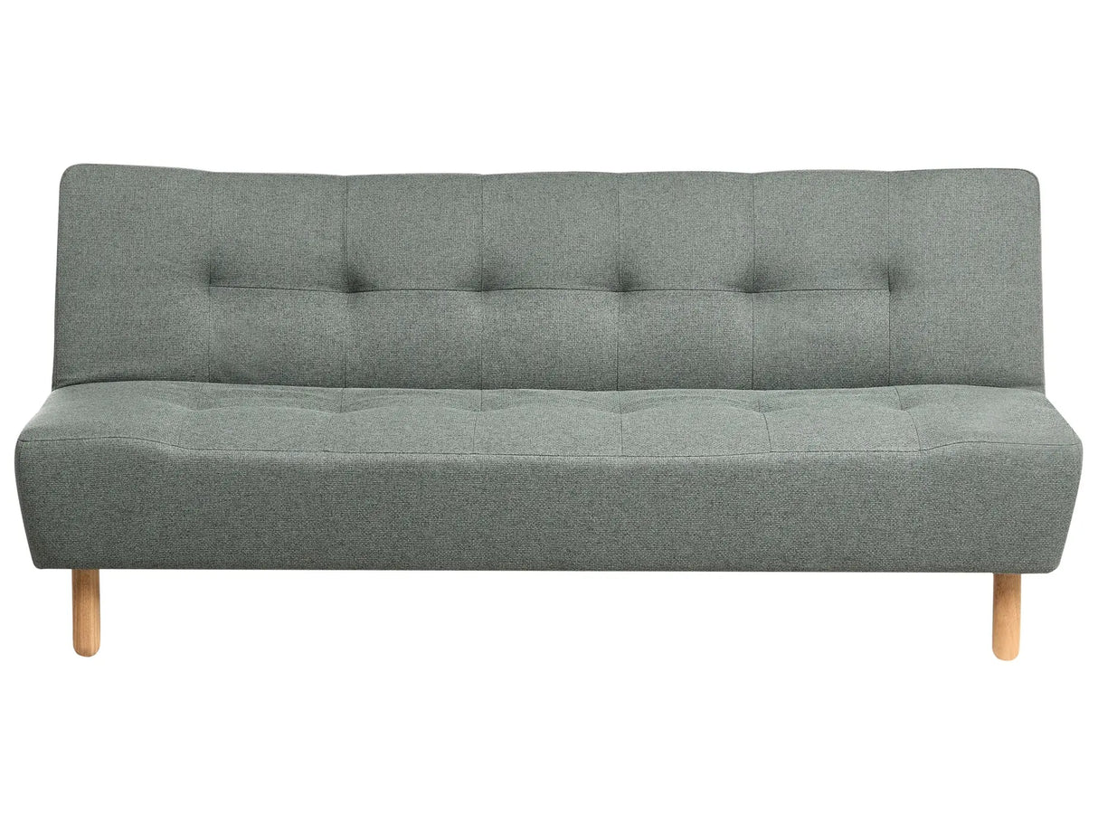 Sofa Bed Green Fabric Upholstery Light Wood Legs 3 Seater Scandinavian Style Beliani