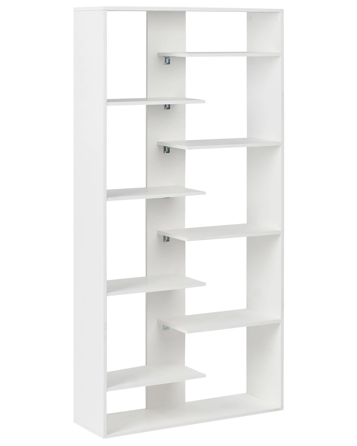 8 Tier Bookcase White Shelves Particle Board Frame Open Back Irregular Design Storage Minimalist Style Beliani