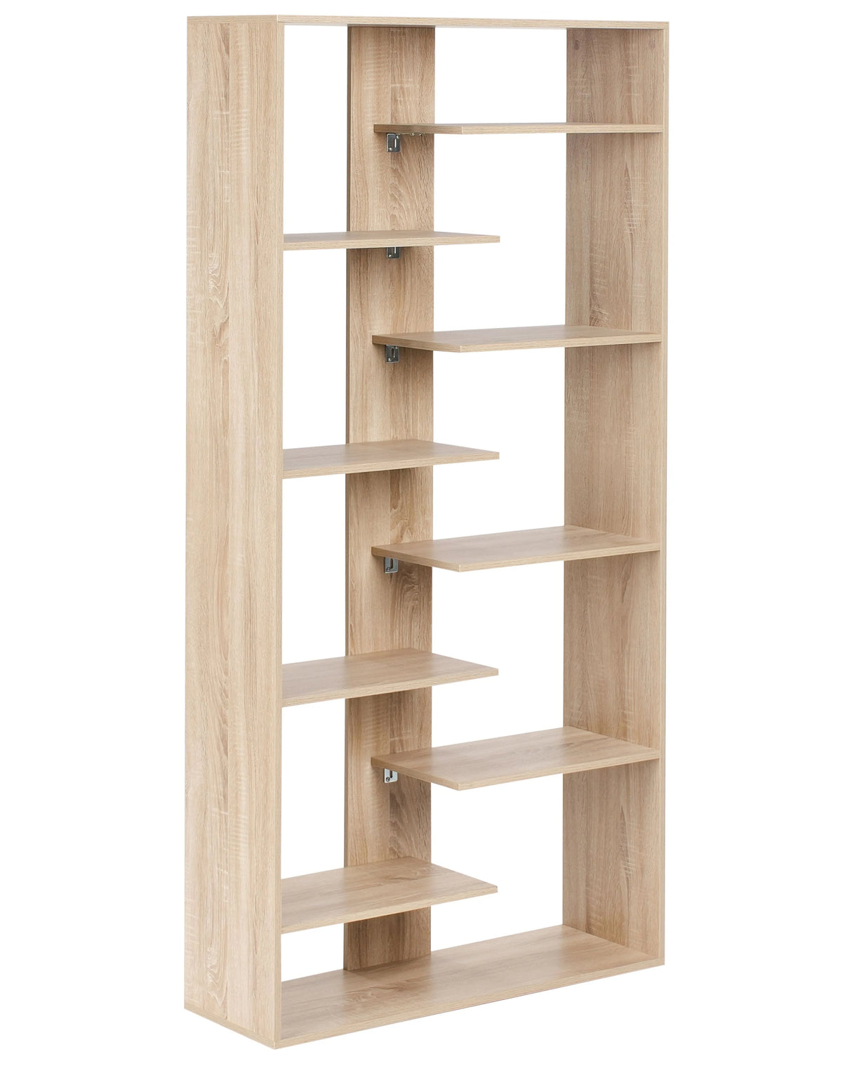 8 Tier Bookcase Light Brown Shelves Particle Board Frame Open Back Irregular Design Storage Minimalist Style Beliani