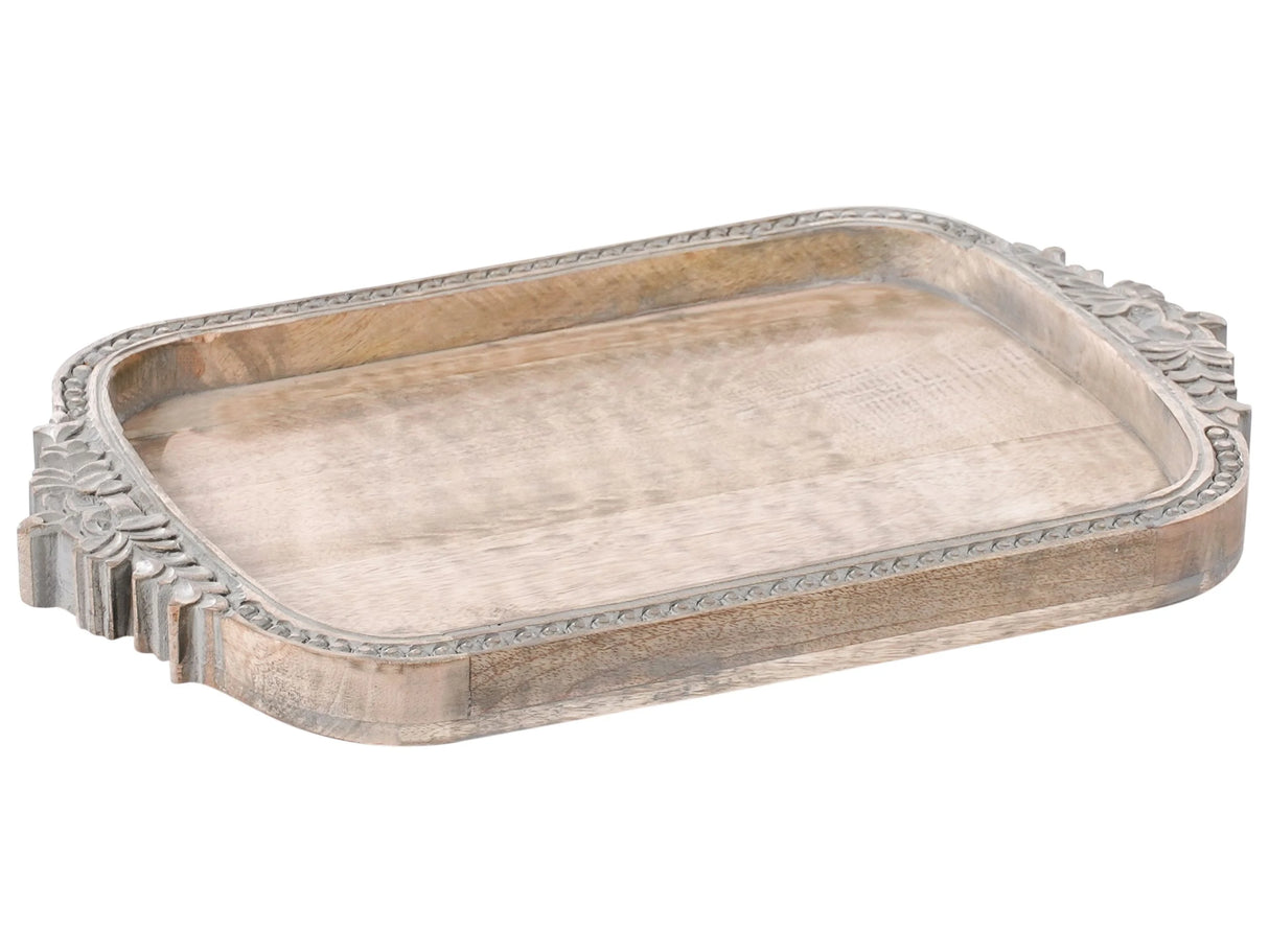 Serving Tray Light Brown Mango Wood Decorative Stylish Carved Cake Stand Pastry Holder Beliani