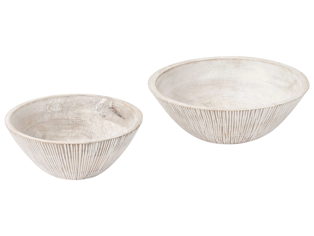 Set of 2 Fruit Bowls Light Brown Mango Wood Handmade Painted Kitchen Dining Room Beliani