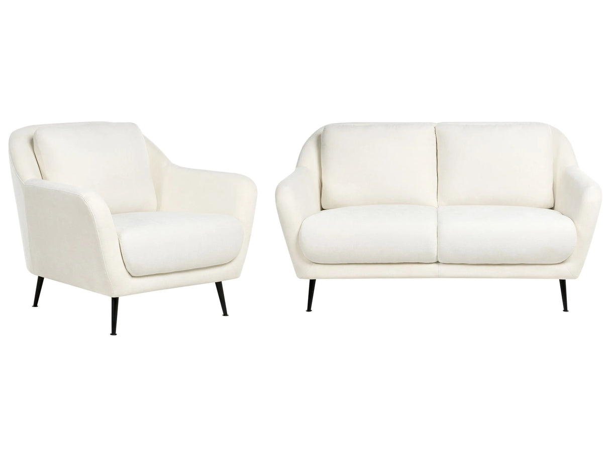 Sofa Set White Chenille Upholstery Iron Black Legs 3 Seater with Armrests Thick Seat Modern Style Living Room Beliani