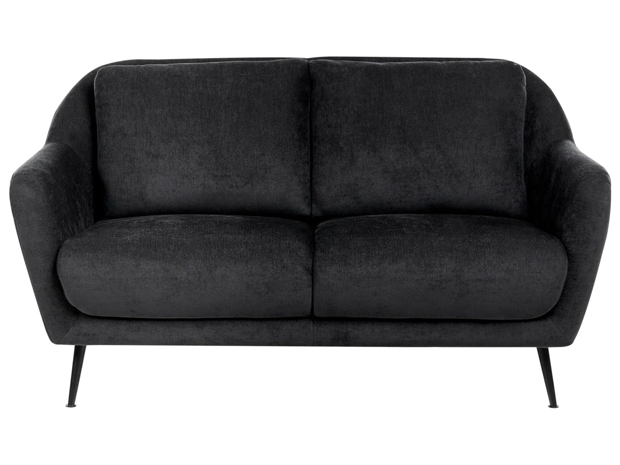 2 Seater Sofa Black Chenille Upholstery Iron Black Legs with Armrests Thick Seat Modern Style Living Room Beliani