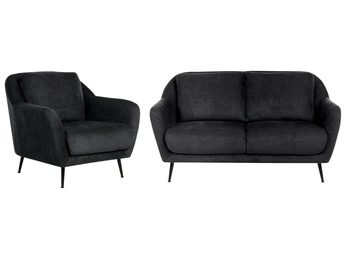 Sofa Set Black Chenille Upholstery Iron Black Legs 3 Seater with Armrests Thick Seat Modern Style Living Room Beliani