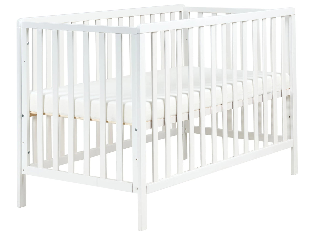 Baby Cot Bed White Pine Wood 60 x 120 cm with Bars Height Adjustable Standard Size Nursery Accessories Minimalistic Design Beliani