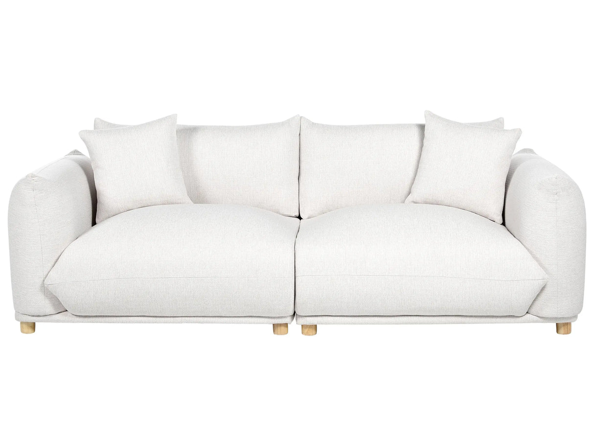 Fabric Sofa OIff-White Polyester Upholstery 3 Seater with Scatter Cushions Living Room Settee Beliani