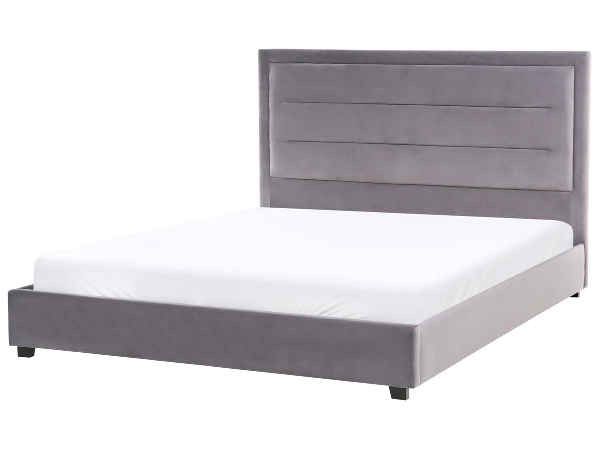 Bed Dark Grey Velvet Fabric Upholstery EU King Size 5ft3 Modern Design Padded Headboard Beliani