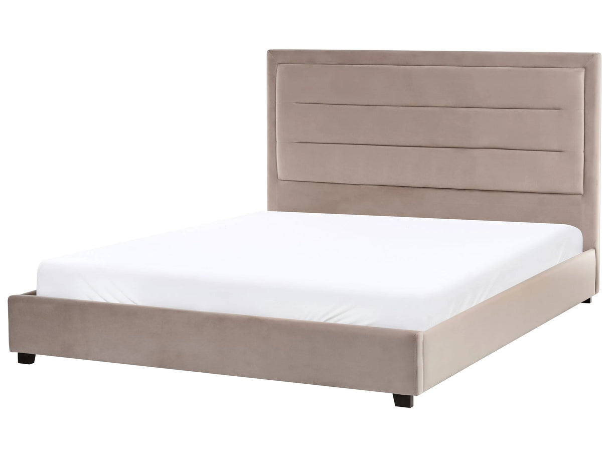 Bed Taupe Velvet Fabric Upholstery EU King Size 5ft3 Modern Design Padded Headboard Beliani