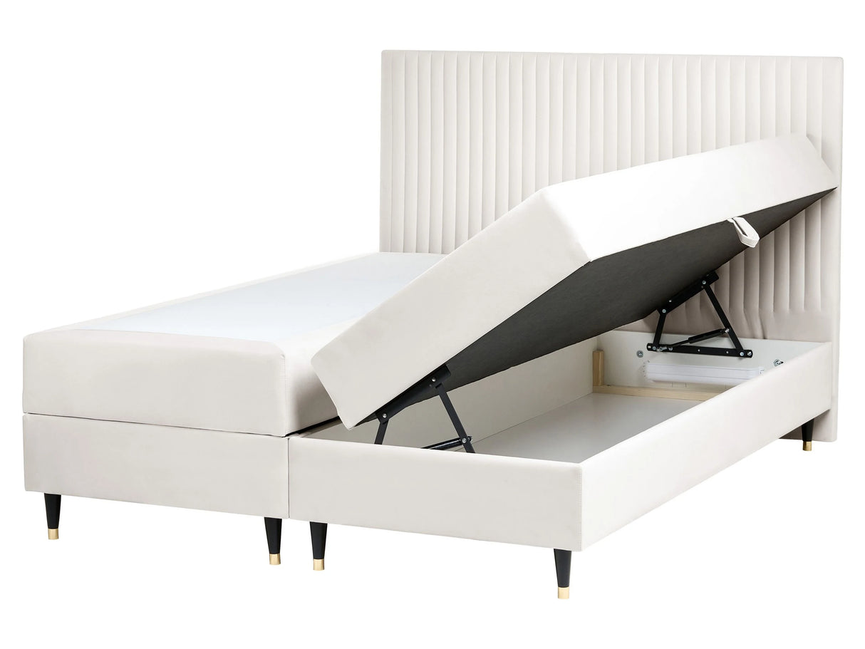 EU King Size Divan Bed with Storage Off-White Velvet Fabric 5ft3 with Mattress Beliani
