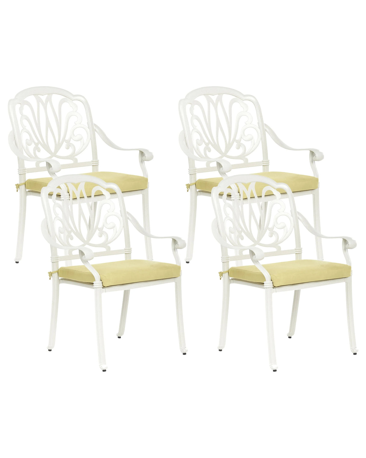 Set of 4 Garden Chairs Off-White Aluminium With Vintage Cushions Beliani