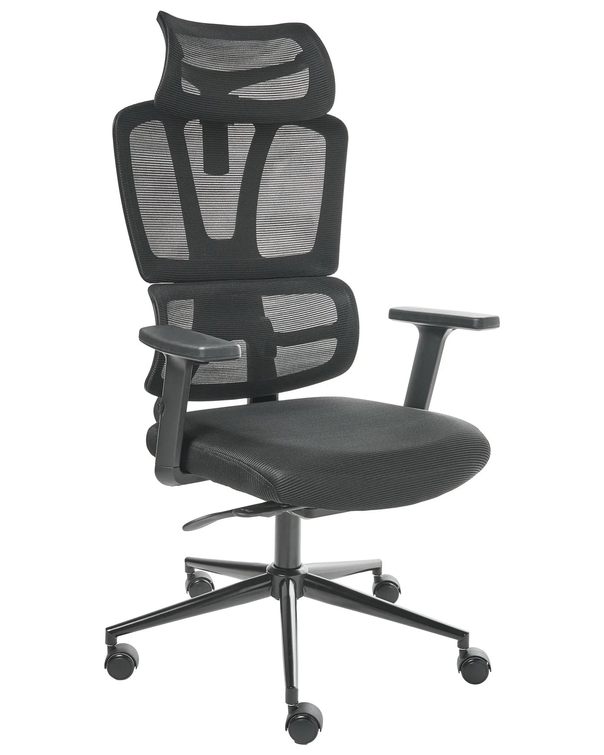 Office Chair Black Mesh Polyester Swivel Seat Sliding Headrest Adjustment Armrest Up/Down Beliani