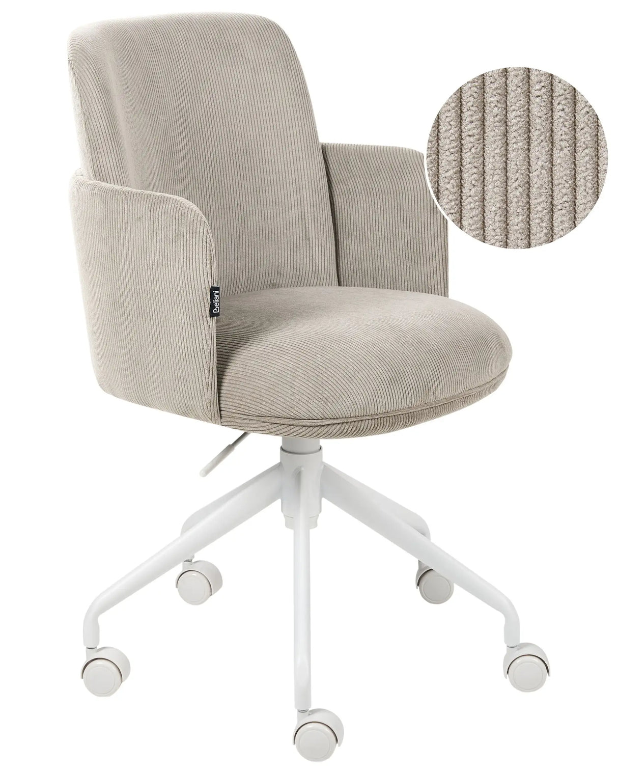 Office Chair Taupe Corduroy Upholstery Swivel Side Occassional Chair Seat Height Adjustment Beliani