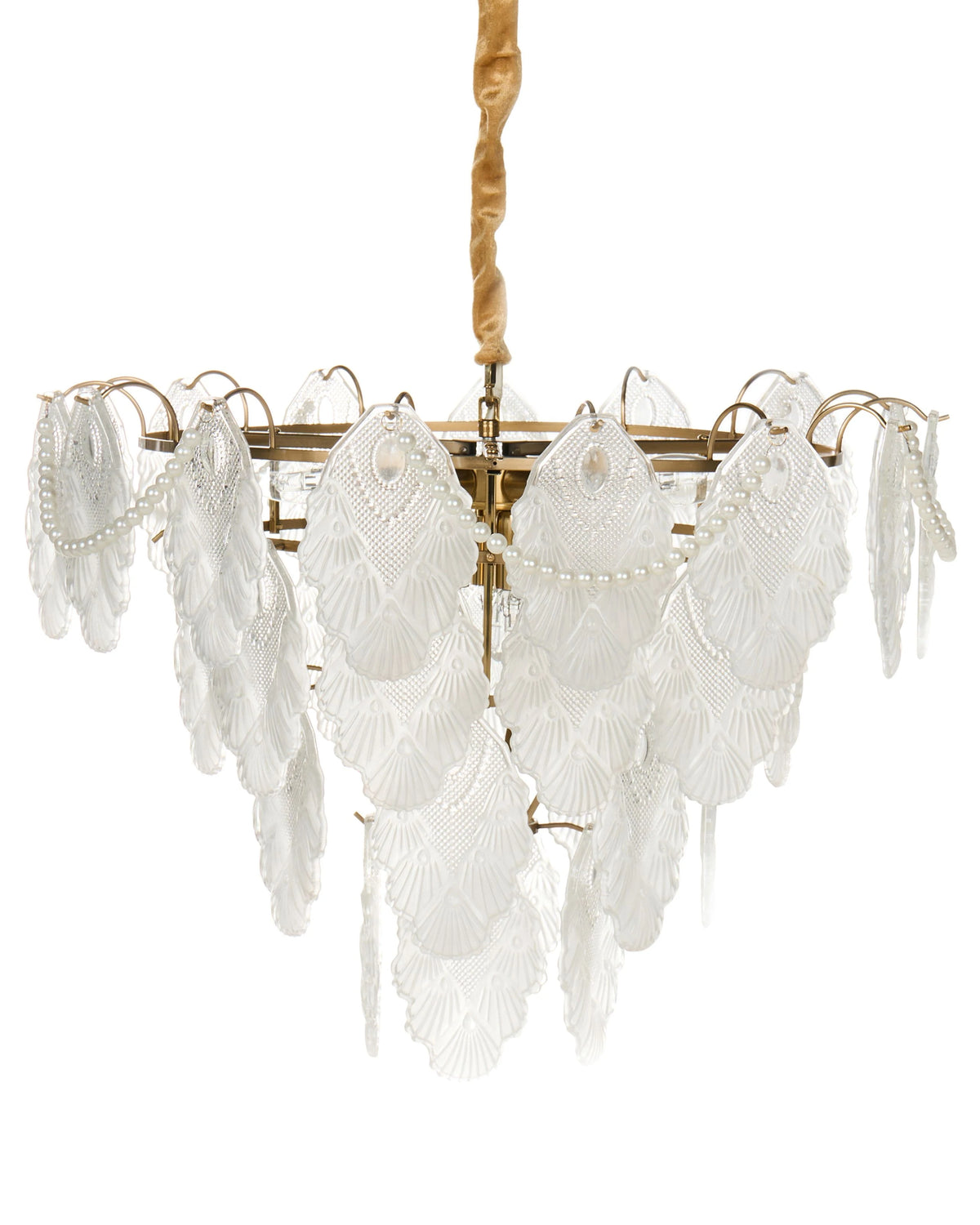 Chandelier Brass Metal and Glass 46 cm Pendant Lamp Glamour Style Beliani