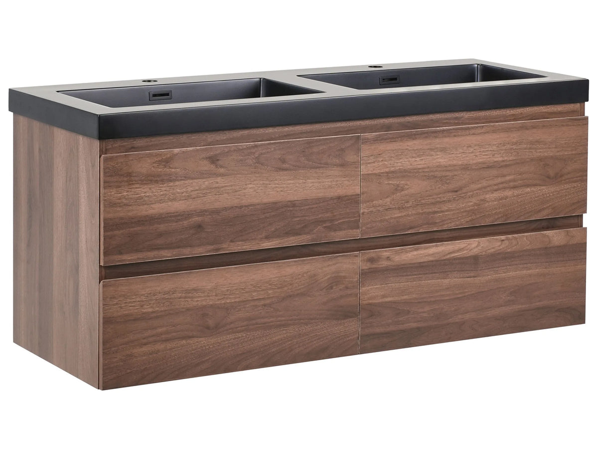 Wall Mounted Vanity Unit with Basin to Bathroom Dark Brown MDF Wood 4 Drawers 120 x 46 cm Modern Beliani
