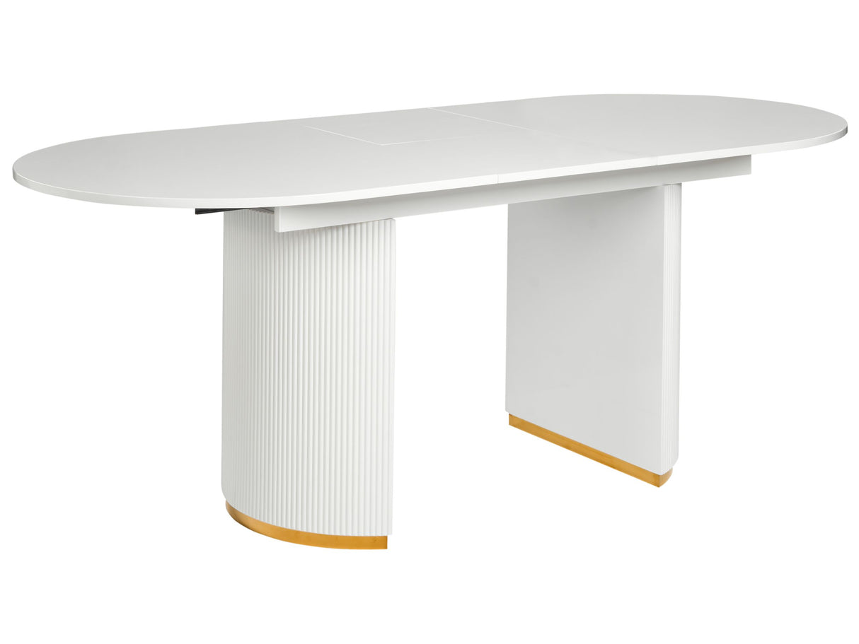 Extending Dining Table White MDF Gloss Tabletop Buttefly Leaf Mechanism Glamour Style Beliani