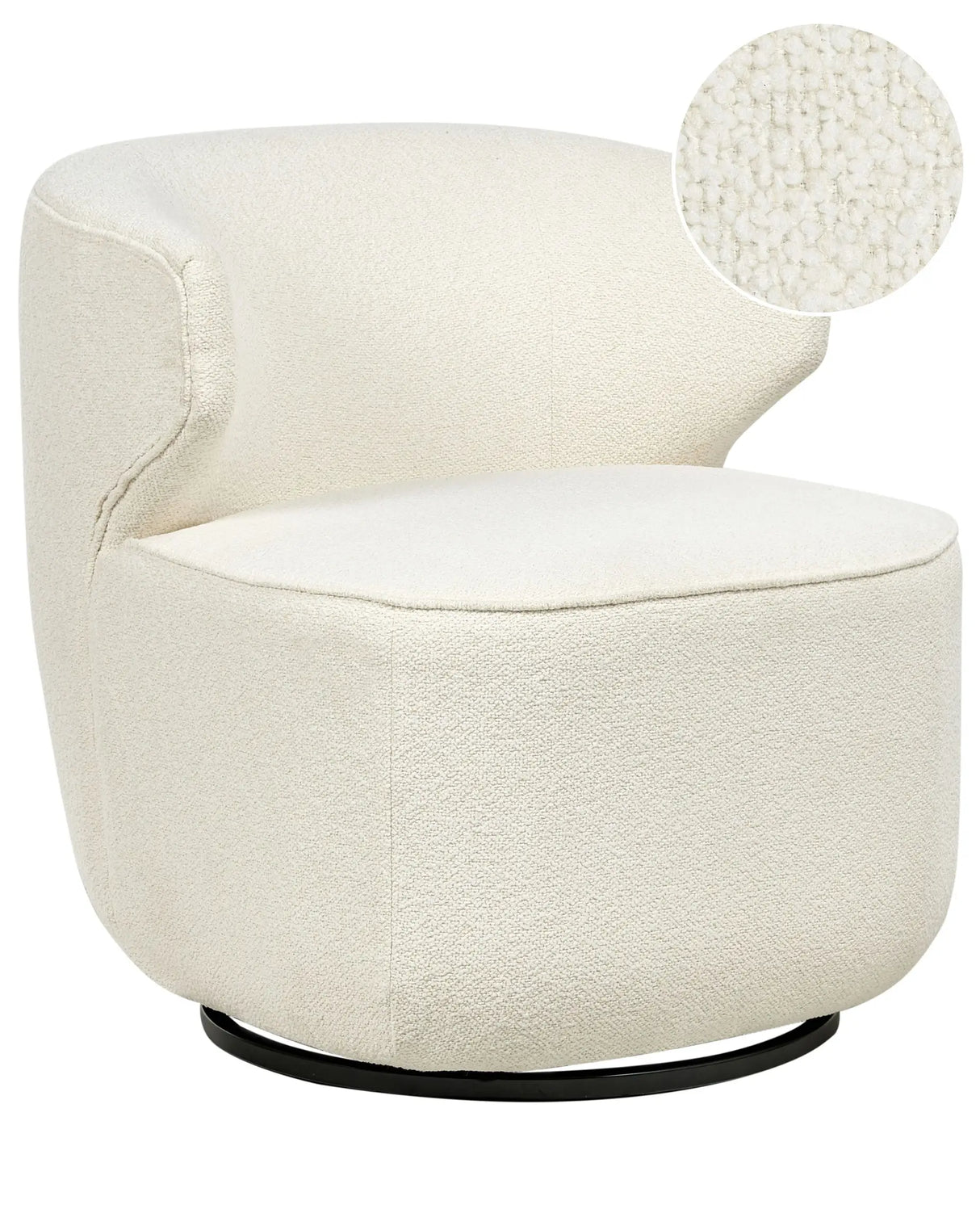Armchair Off-White Boucle Soft Teddy Fabric Black Leg Base Swivel 360 Industrial Beliani
