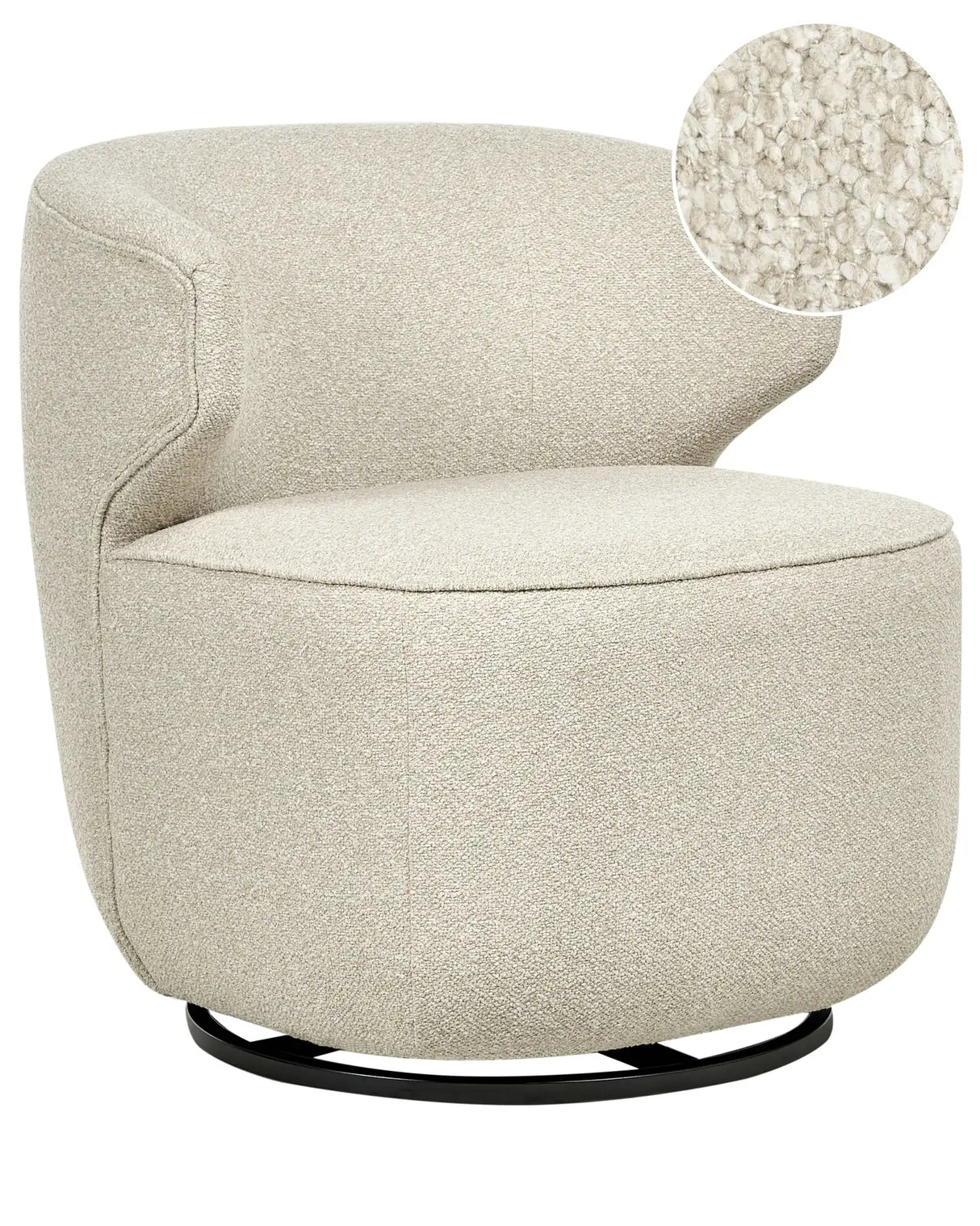 Armchair Light Beige Boucle Soft Teddy Fabric Black Leg Base Swivel 360 Industrial Beliani