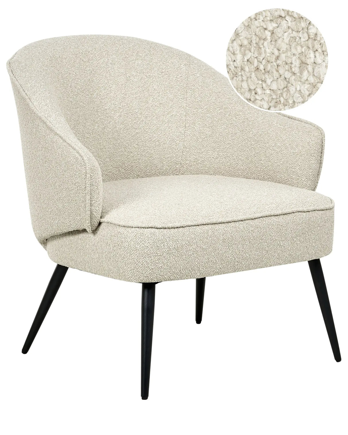 Armchair Light Beige Boucle Teddy Upholster Fabric Soft Black Legs Industrial Living Room Beliani