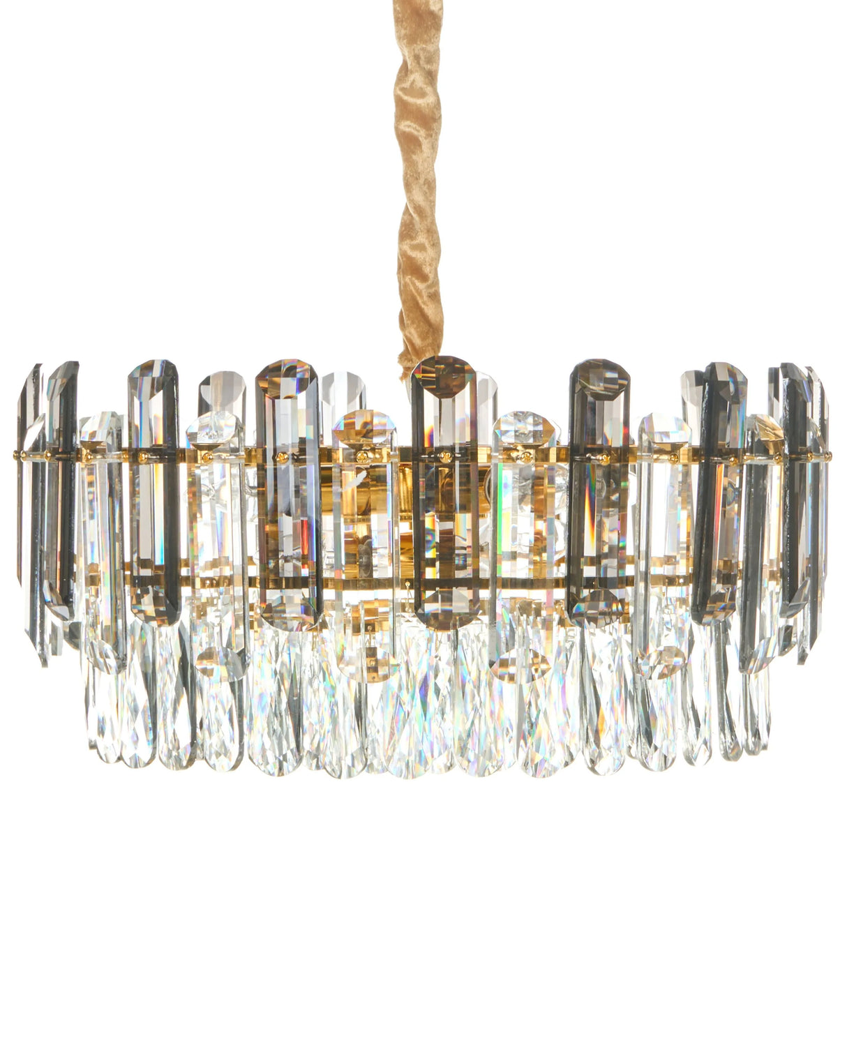 Chandelier Brass Metal and Glass Crystals 48 cm Pendant Lamp Glamour Style Beliani