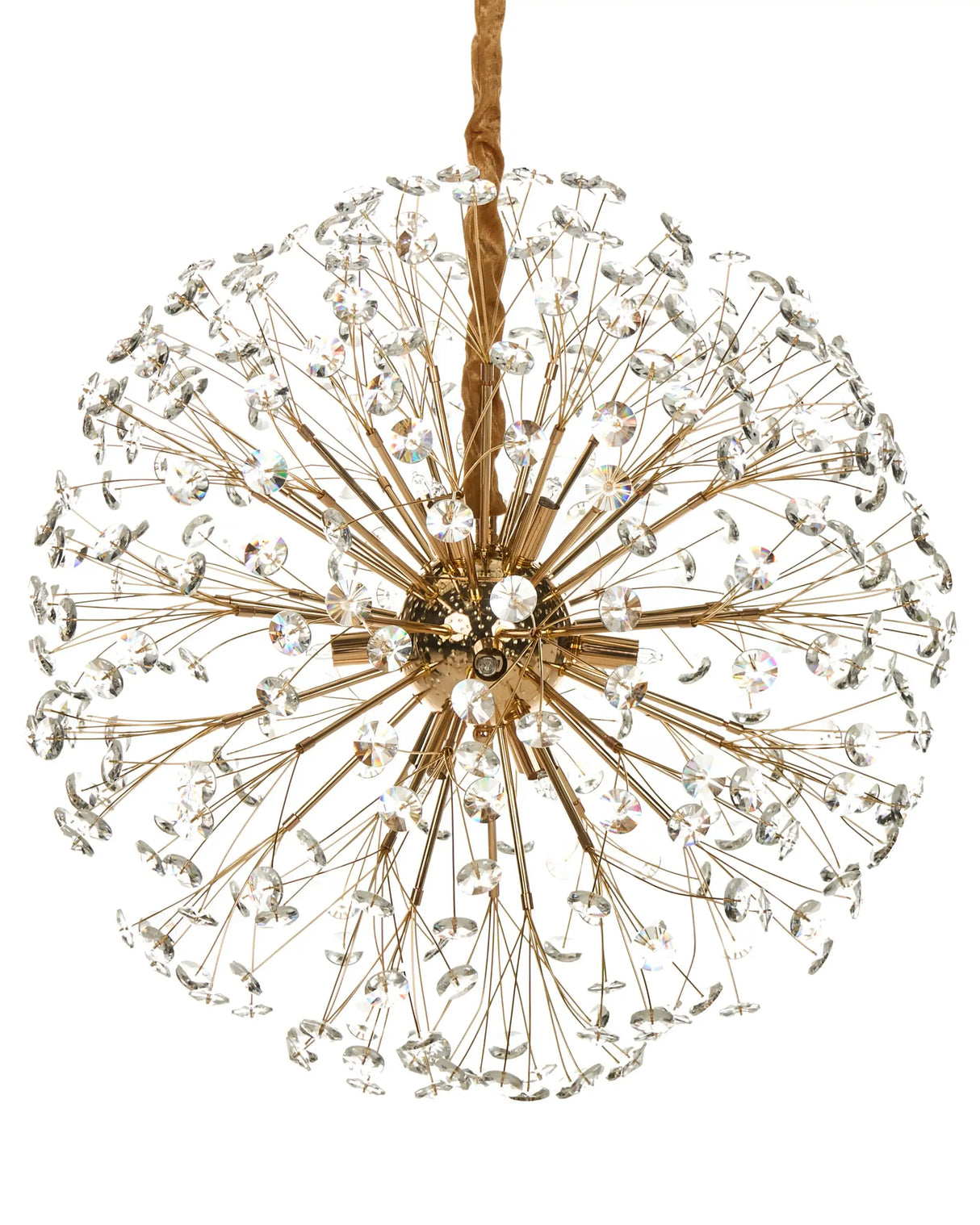 Chandelier Brass Metal and Glass Crystals 60 cm Pendant Lamp Glamour Style Beliani