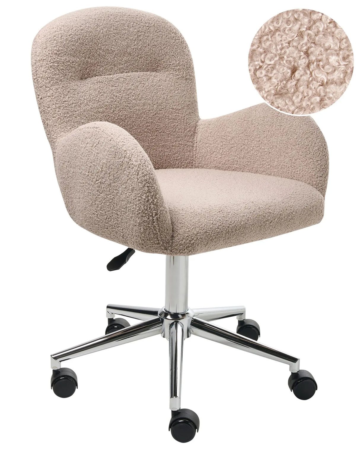 Office Swivel Chair Beige Boucle Height Adjustable Base Modern Home Office Beliani