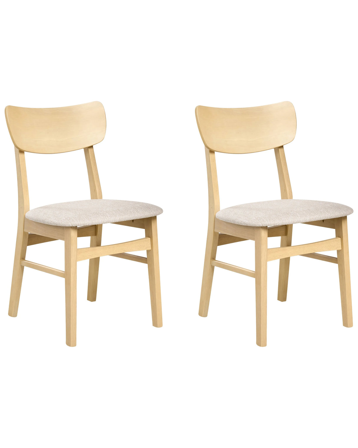 Set of 2 Dining Chairs Light Brown Rubberwood Frame Light Beige Polyester Fabric Seat Armless Retro Design Beliani