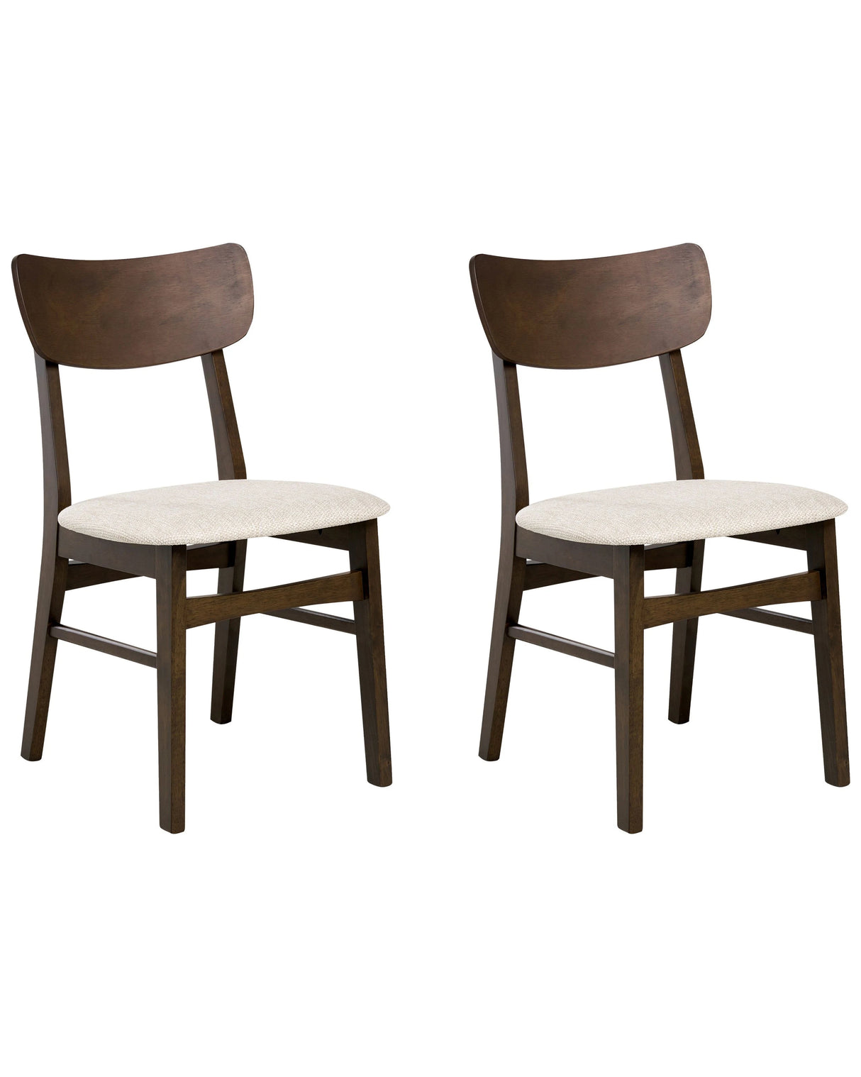 Set of 2 Dining Chairs Dark Brown Rubberwood Frame Light Beige Fabric Seat Armless Retro Design Beliani