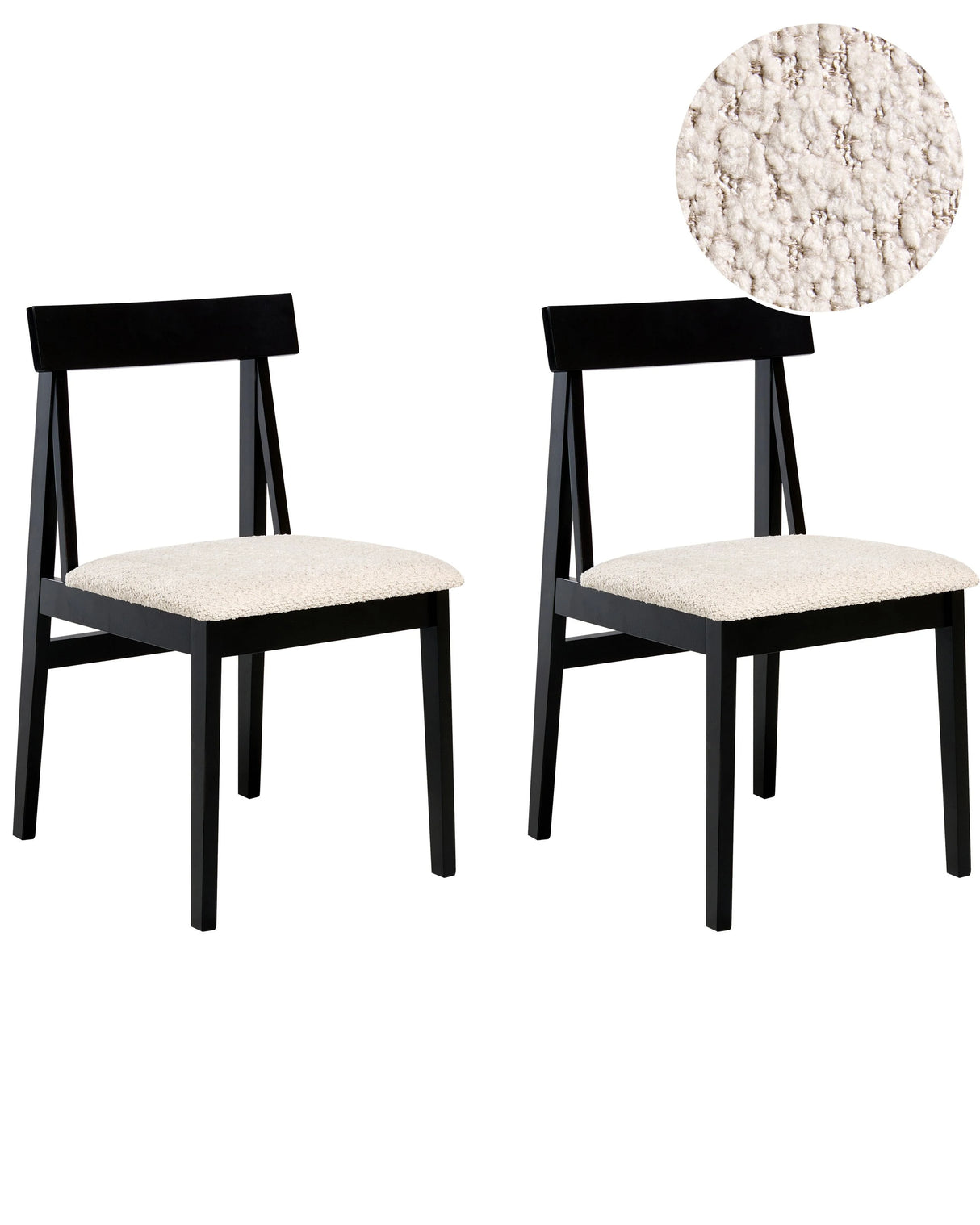 Set of 2 Dining Chairs Black Rubberwood Frame Beige Boucle Seat Armless Retro Design Beliani