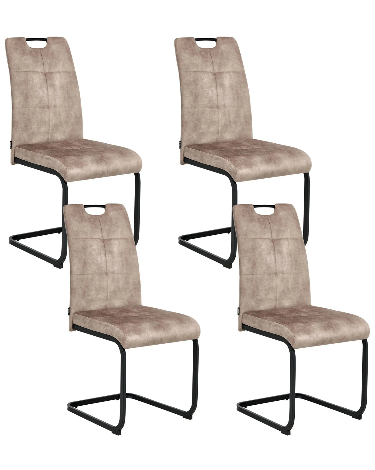 Set of 4 Dining Chairs Taupe Fabric Upholstery Padded Seat Sleek Metal Legs Beliani