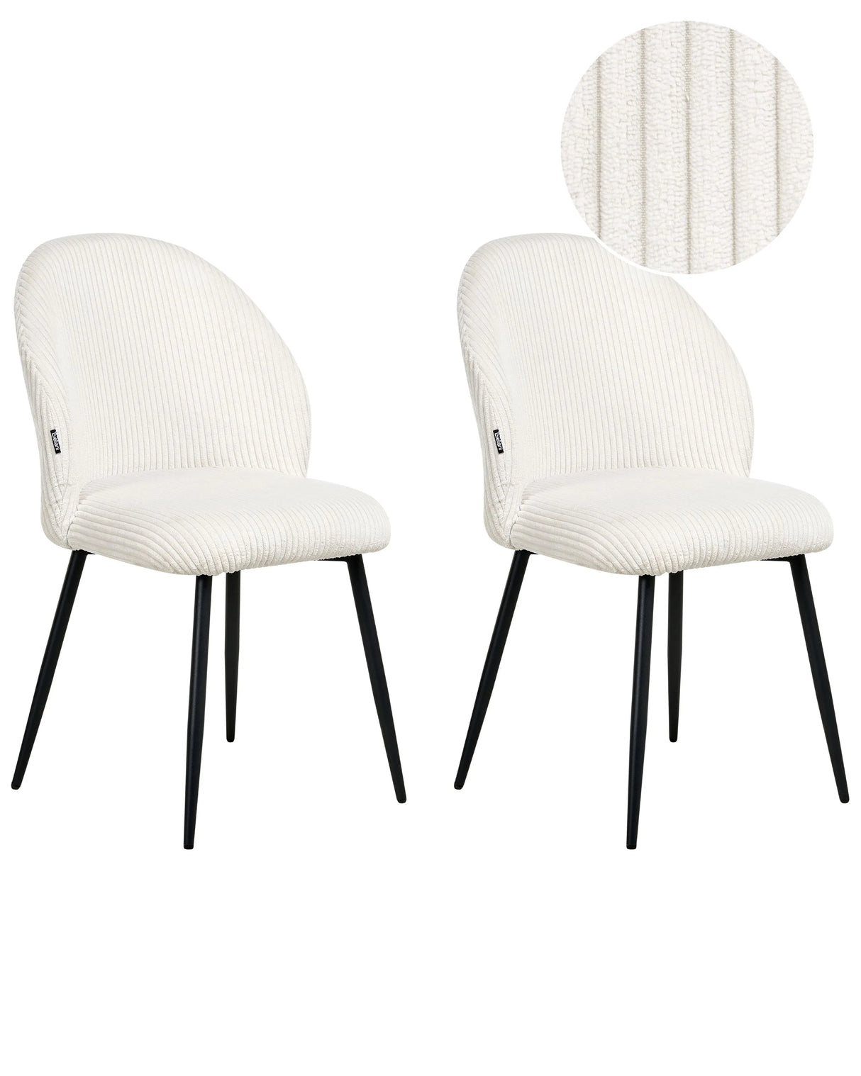 Set of 2 Dining Chairs Off-White Corduroy Upholstery Padded Seat Sleek Metal Legs Beliani
