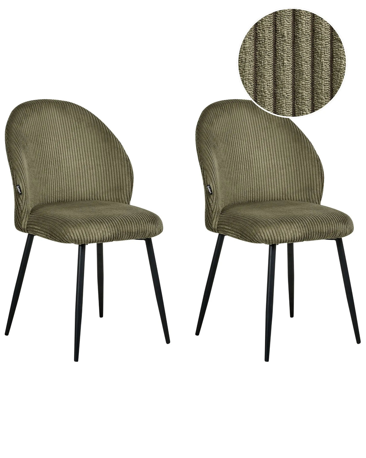 Set of 2 Dining Chairs Dark Green Corduroy Upholstery Padded Seat Sleek Metal Legs Beliani