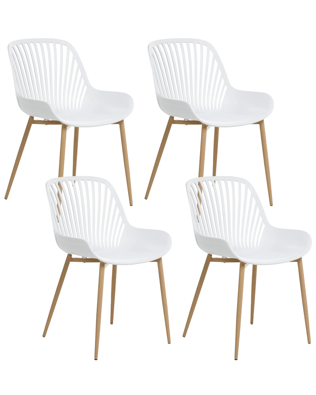 Set of 4 Dining Chairs White Synthetical Material Frame Iron Wood Looks Like Legs Dining Room Beliani