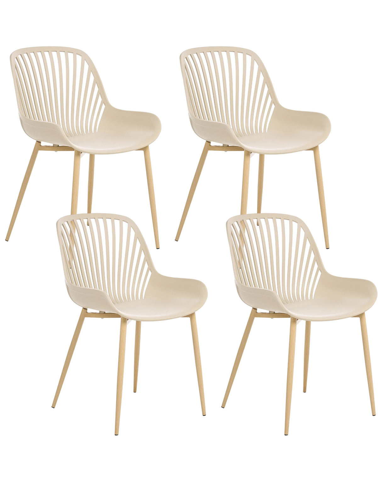 Set of 4 Dining Chairs Beige Synthetical Material Frame Iron Wood Looks Like Legs Dining Room Beliani