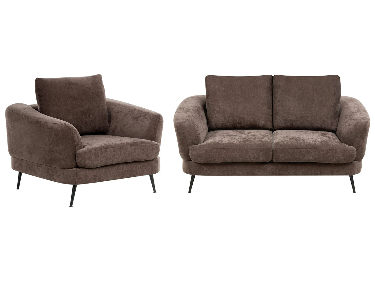 3 Seater Sofa Set Dark Brown Chenille Upholstery Iron Legs with Armrests Living Room Modern Style Beliani