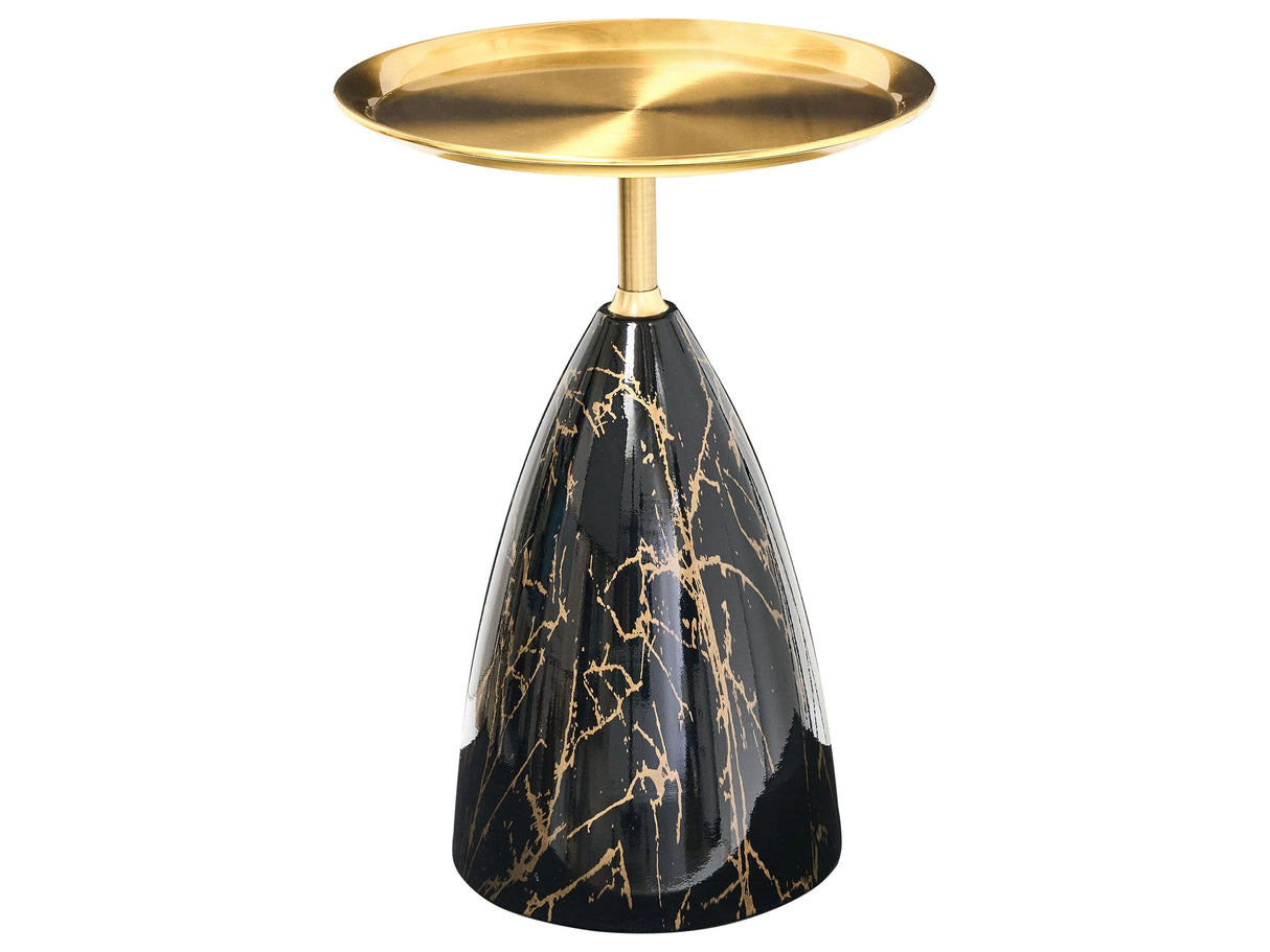 Side Table Black and Gold Metal Tempered Glass Top Marble Effect Small Coffee Table End Table Glamour Style Beliani
