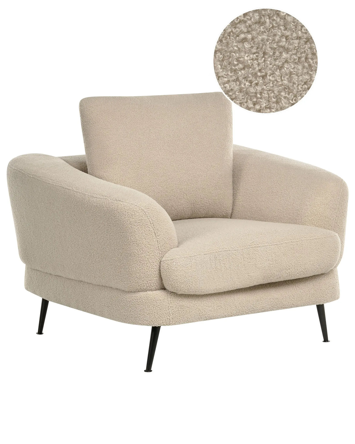 Fabric Armchair Light Beige Boucle Upholstery Iron Legs with Armrests Living Room Reading Corner Modern Style Beliani