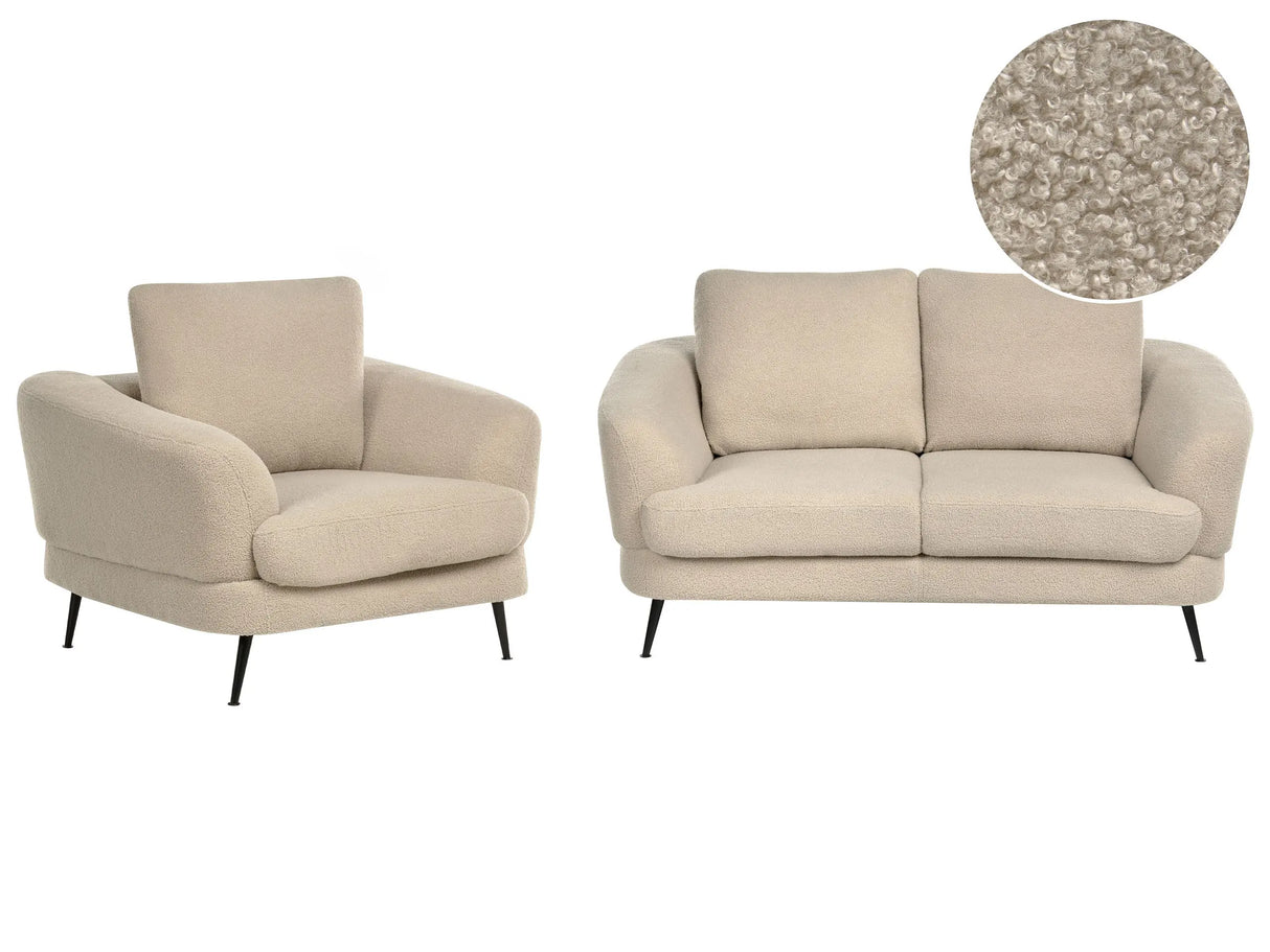 3 Seater Sofa Set Light Beige Boucle Upholstery Iron Legs with Armrests Living Room Modern Style Beliani
