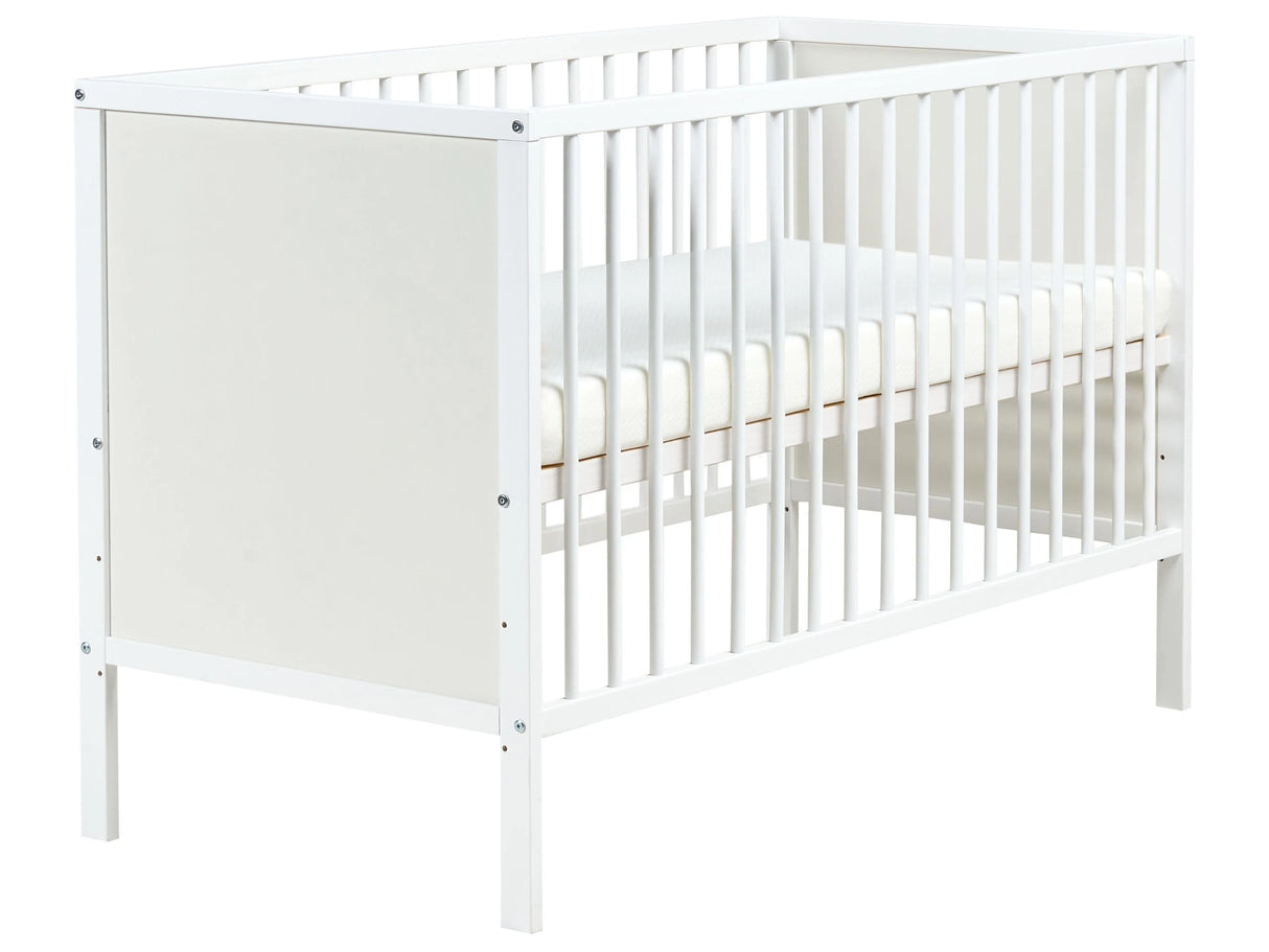 Baby Cot Bed White MDF 60 x 120 cm with Bars Height Adjustable Standard Size Nursery Accessories Minimalistic Design Beliani