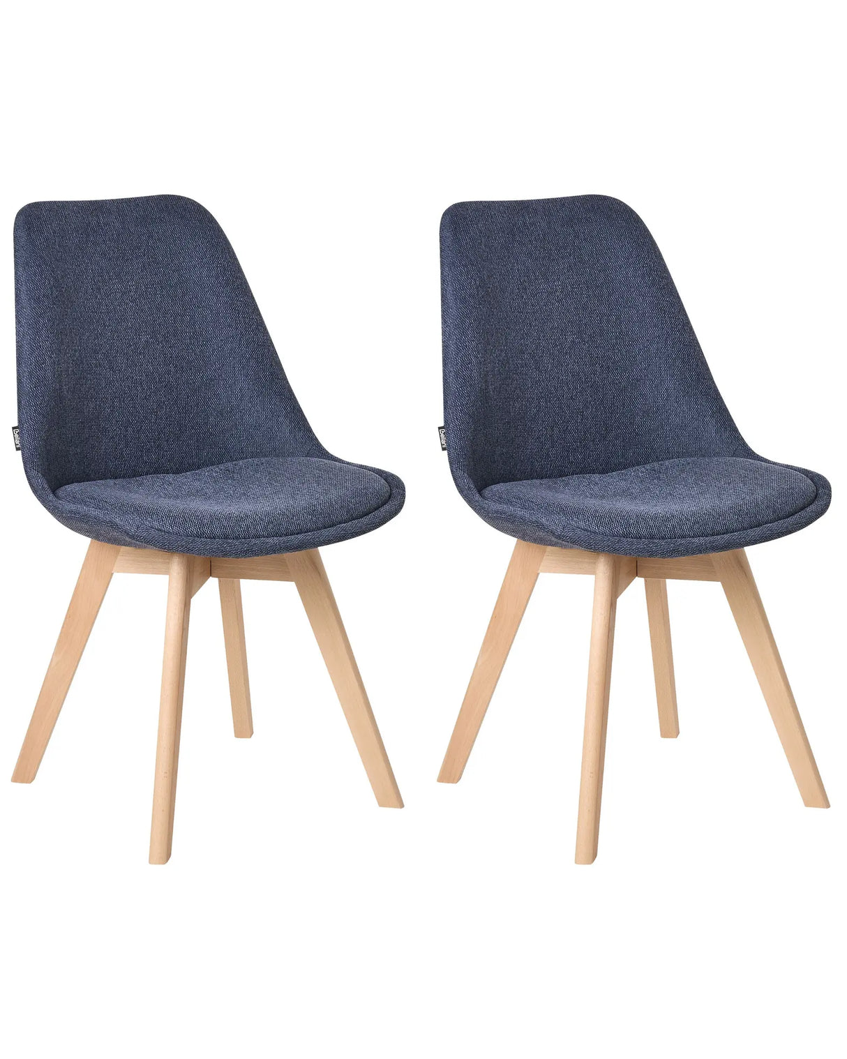 Set of 2 Dining Chairs Dark Blue Upholstery Seat Sleek Wooden Legs Modern Design Beliani