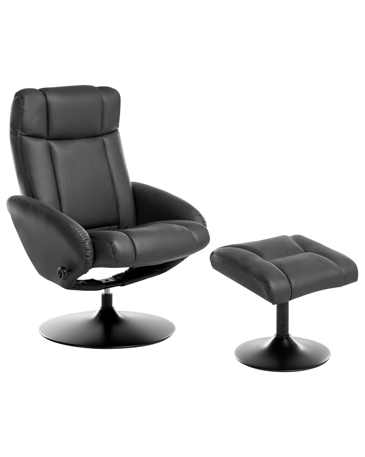 Recliner Armchair Black with Footstool Vegan Faux Leather Swivel Upholstered Metal Frame Retro Design Beliani