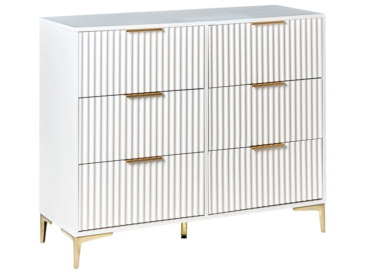 Chest of Drawers White MDF 6 Drawers Metal Legs Handles Fluted Fronts Modern Design Bedroom Living Room Beliani