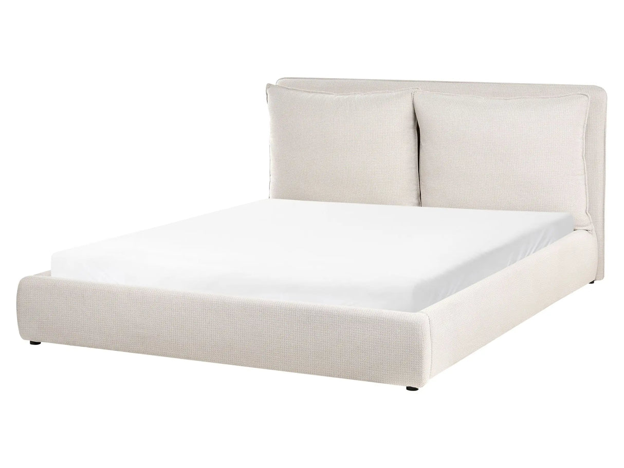 EU King Size Bed Beige Fabric 5ft3 Upholstered Frame Cushion Back Cosy Bedroom Modern Beliani