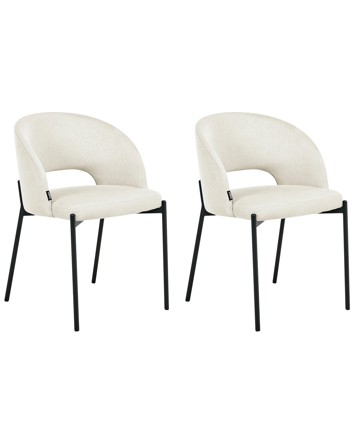 Set of 2 Fabric Dining Chairs Light Beige Upholstery Cut-Out Backrest Black Metal Legs Modern Retro Design Beliani