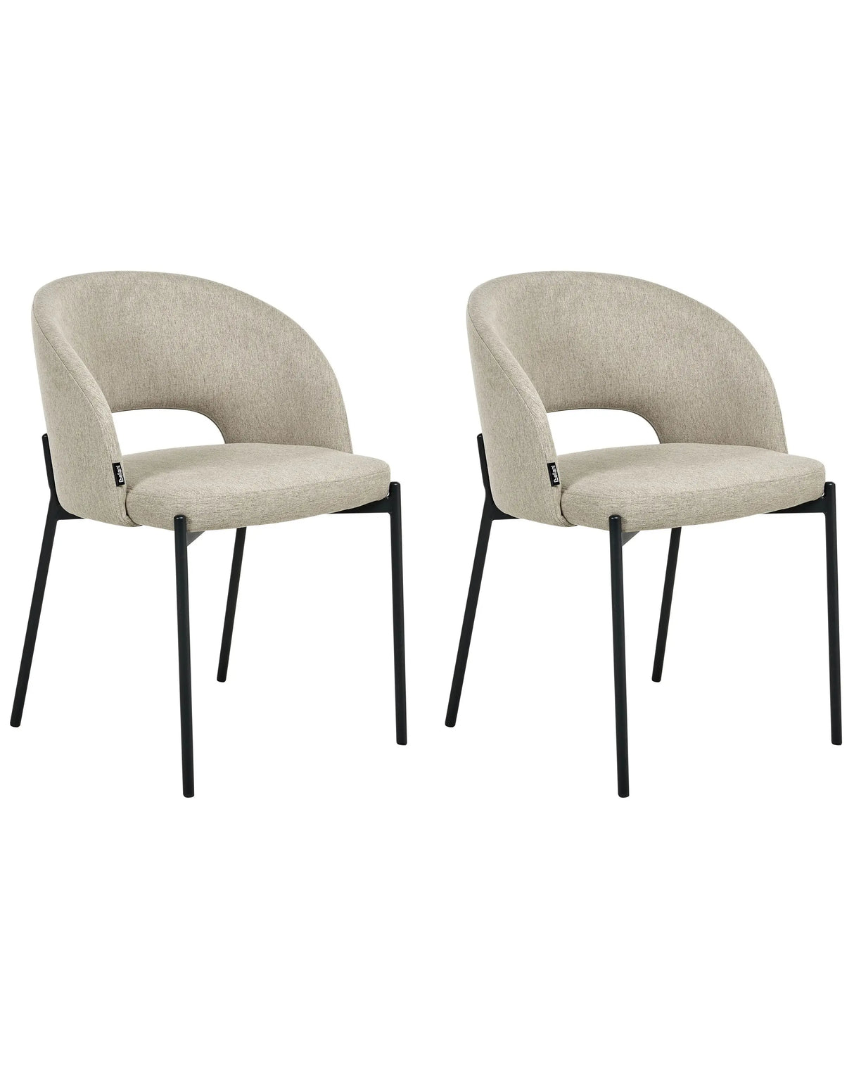 Set of 2 Fabric Dining Chairs Sand Beige Upholstery Cut-Out Backrest Black Metal Legs Modern Retro Design Beliani