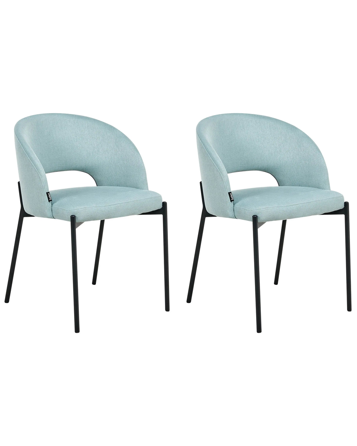 Set of 2 Fabric Dining Chairs Light Blue Upholstery Cut-Out Backrest Black Metal Legs Modern Retro Design Beliani