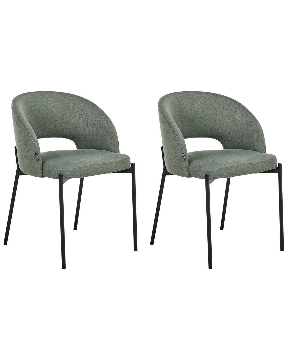 Set of 2 Fabric Dining Chairs Dark Green Upholstery Cut-Out Backrest Black Metal Legs Modern Retro Design Beliani