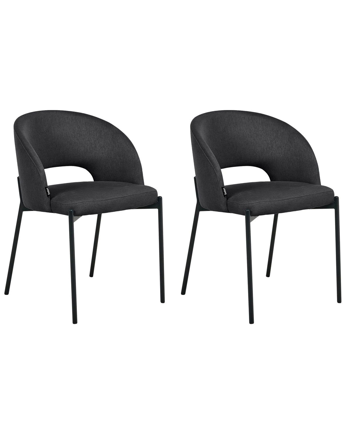 Set of 2 Fabric Dining Chairs Black Upholstery Cut-Out Backrest Black Metal Legs Modern Retro Design Beliani