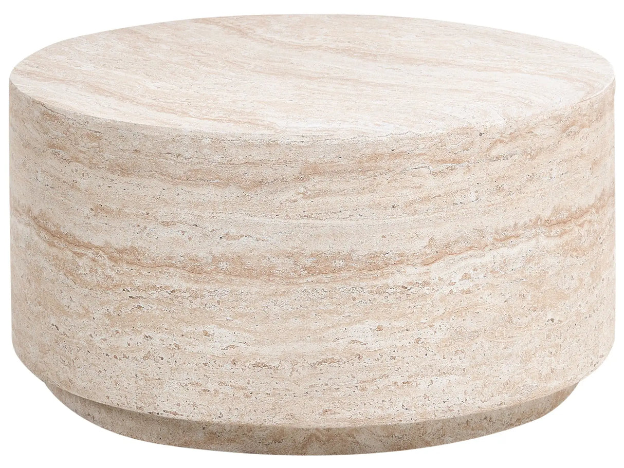 Side Table Beige Travertine Effect Top Veneer Stone-like Modern Design Living Room Beliani