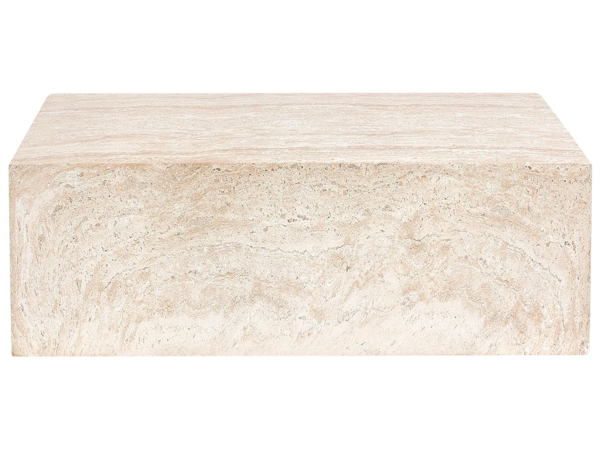Side Table Beige Travertine Effect Top Veneer Stone-like Modern Design Living Room Beliani